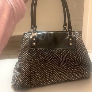 Kate Spade Herringbone print nylon patent leather trim Weekender tote bag GUC